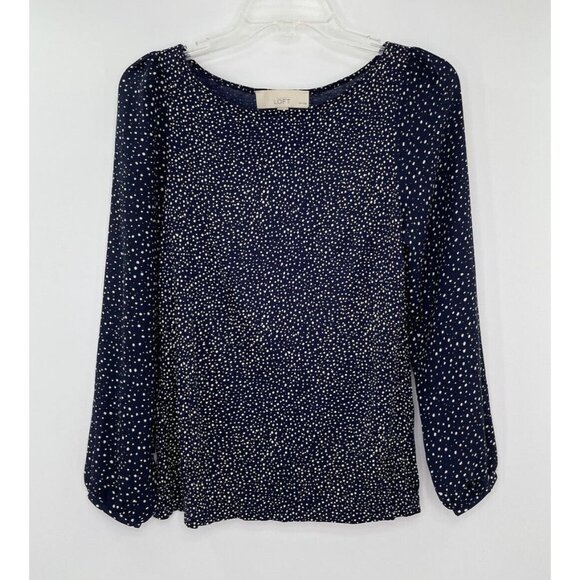 LOFT Petites Blue Polka Dot Boat Neck Lyocell Blend Long Sleeve Blouse Size SP - Picture 1 of 8